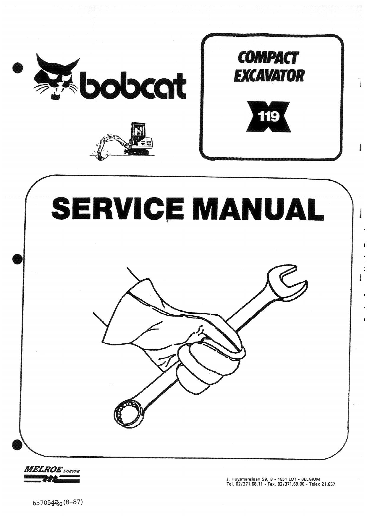 X119 Excavator Service Manual Bobcat